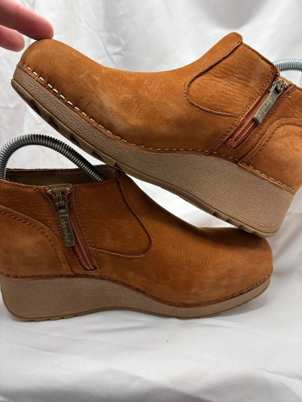 Dansko Charlene Nubuck Ankle Boots Comfort Shoes Side Zip Wedge Heel 37 6.5 7